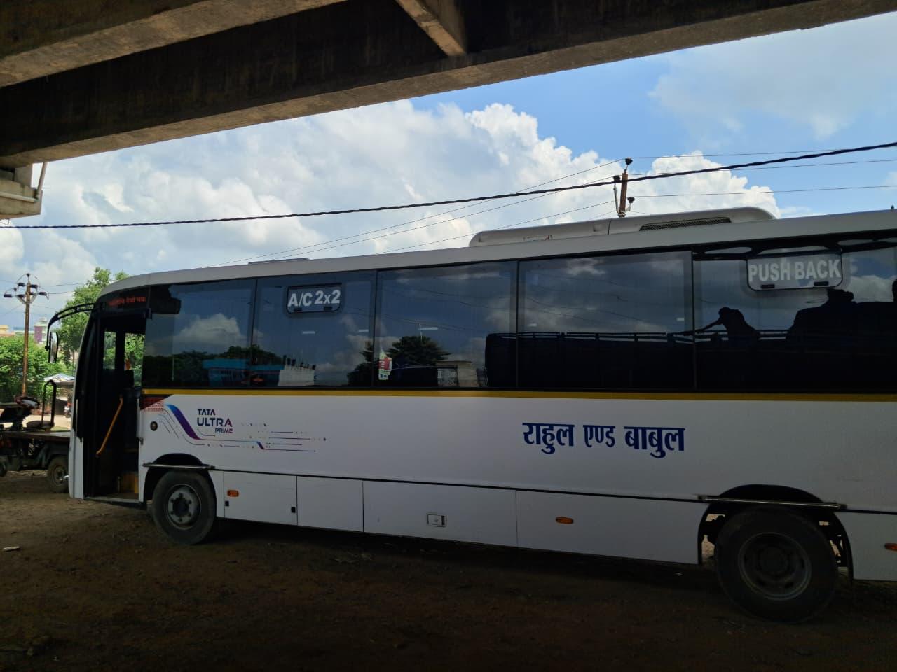Bus side view under flyover